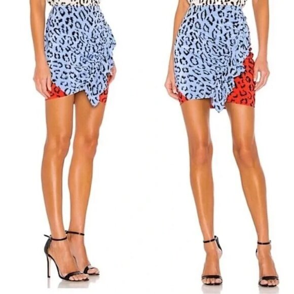 A.L.C. Gellar Skirt Silk Ruffle Leopard Print Blue Red - Picture 1 of 2